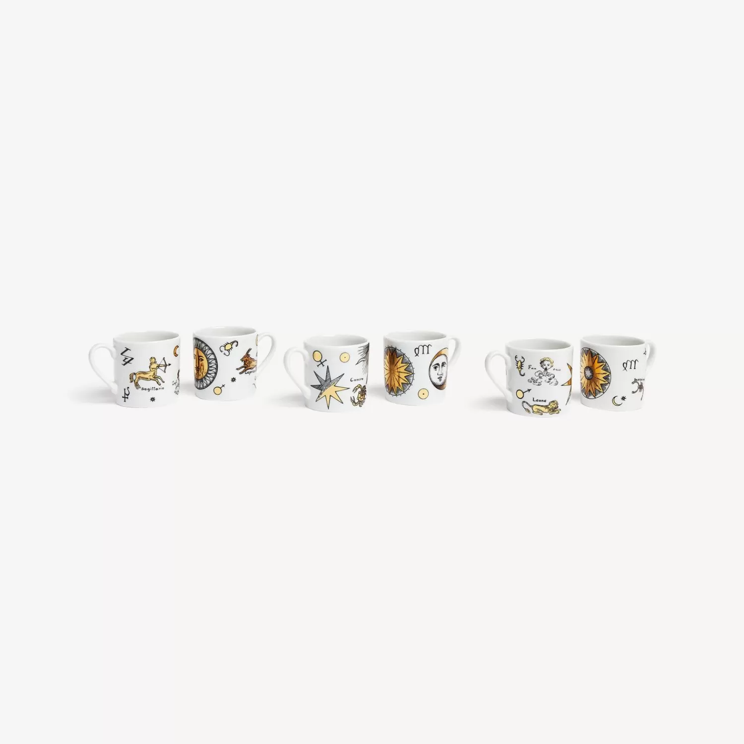 Tea And Coffee Sets<Fornasetti Set 6 Coffee Cups Astronomici White/Black/Gold
