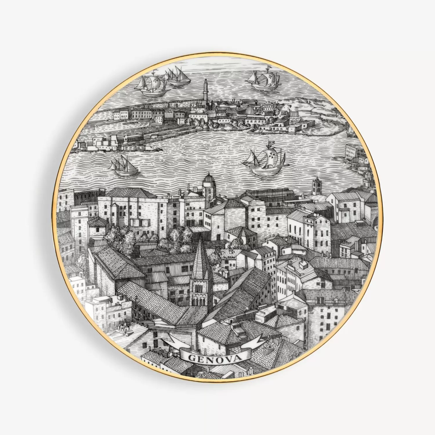 Decorative Plates<Fornasetti Set 6 Plates Citta D'Italia White/Black/Gold