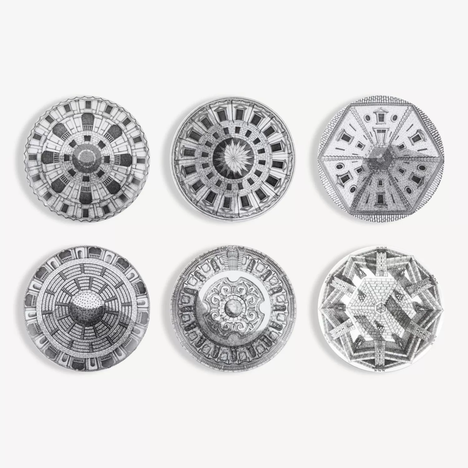 Decorative Plates<Fornasetti Set 6 Plates Cortili White/Black