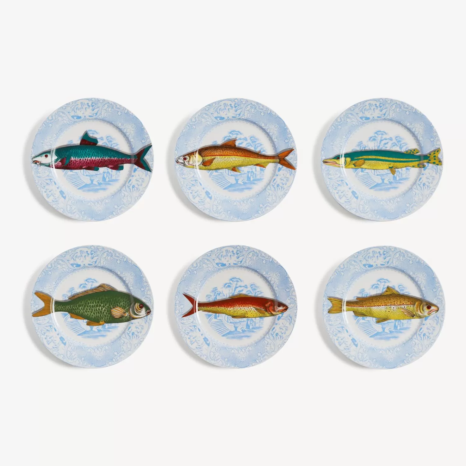 Decorative Plates<Fornasetti Set 6 Plates Piscibus Multicolour