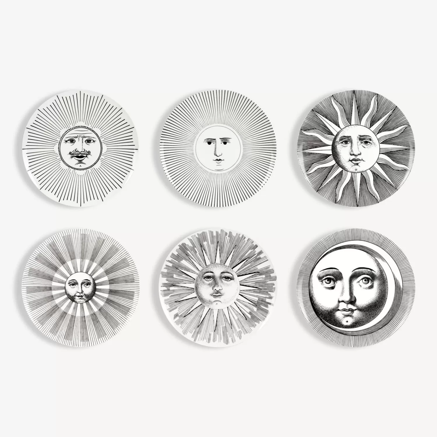 Decorative Plates<Fornasetti Set 6 Plates Soli E Lune White/Black