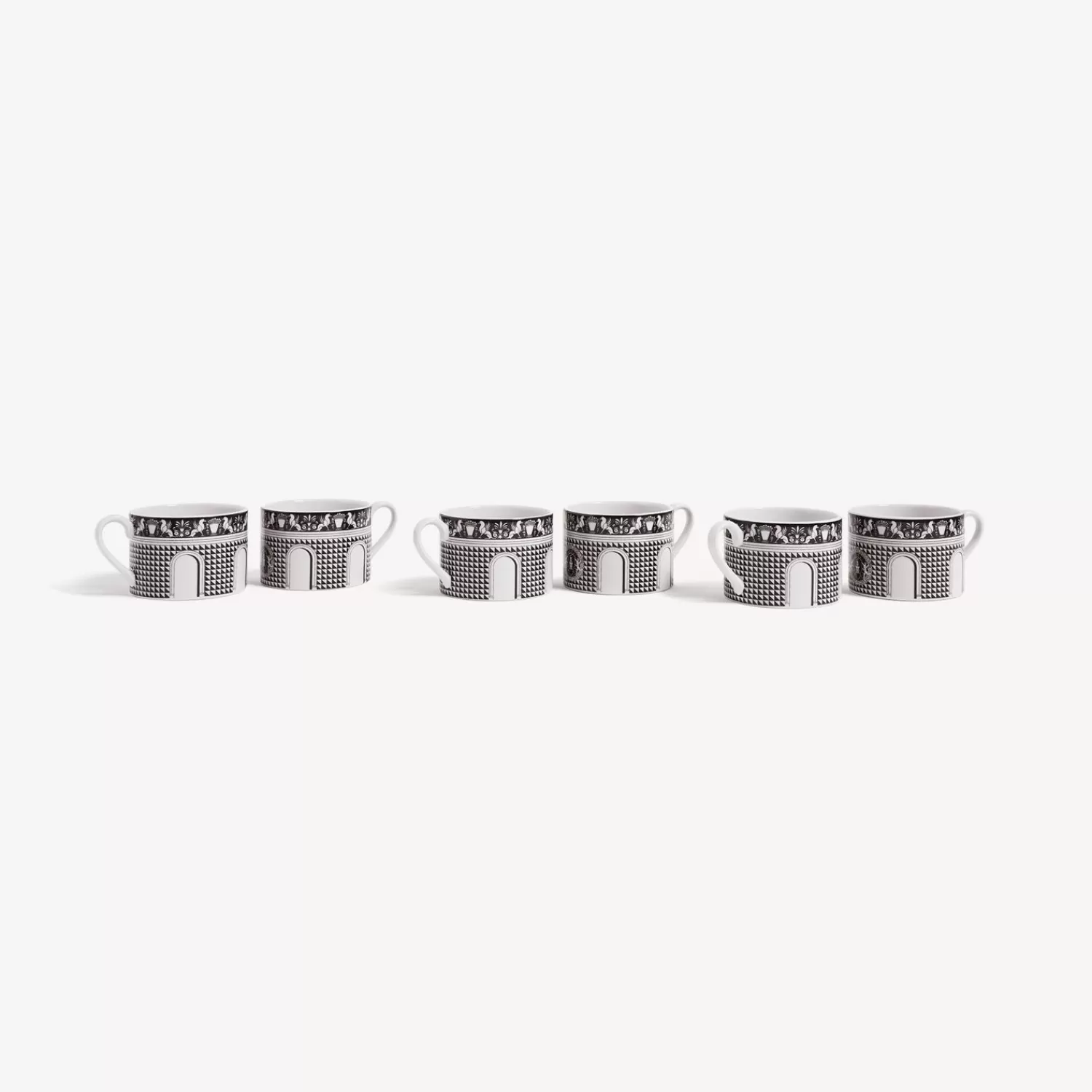 Tea And Coffee Sets<Fornasetti Set 6 Tea Cups Facciata Quattrocentesca White/Black