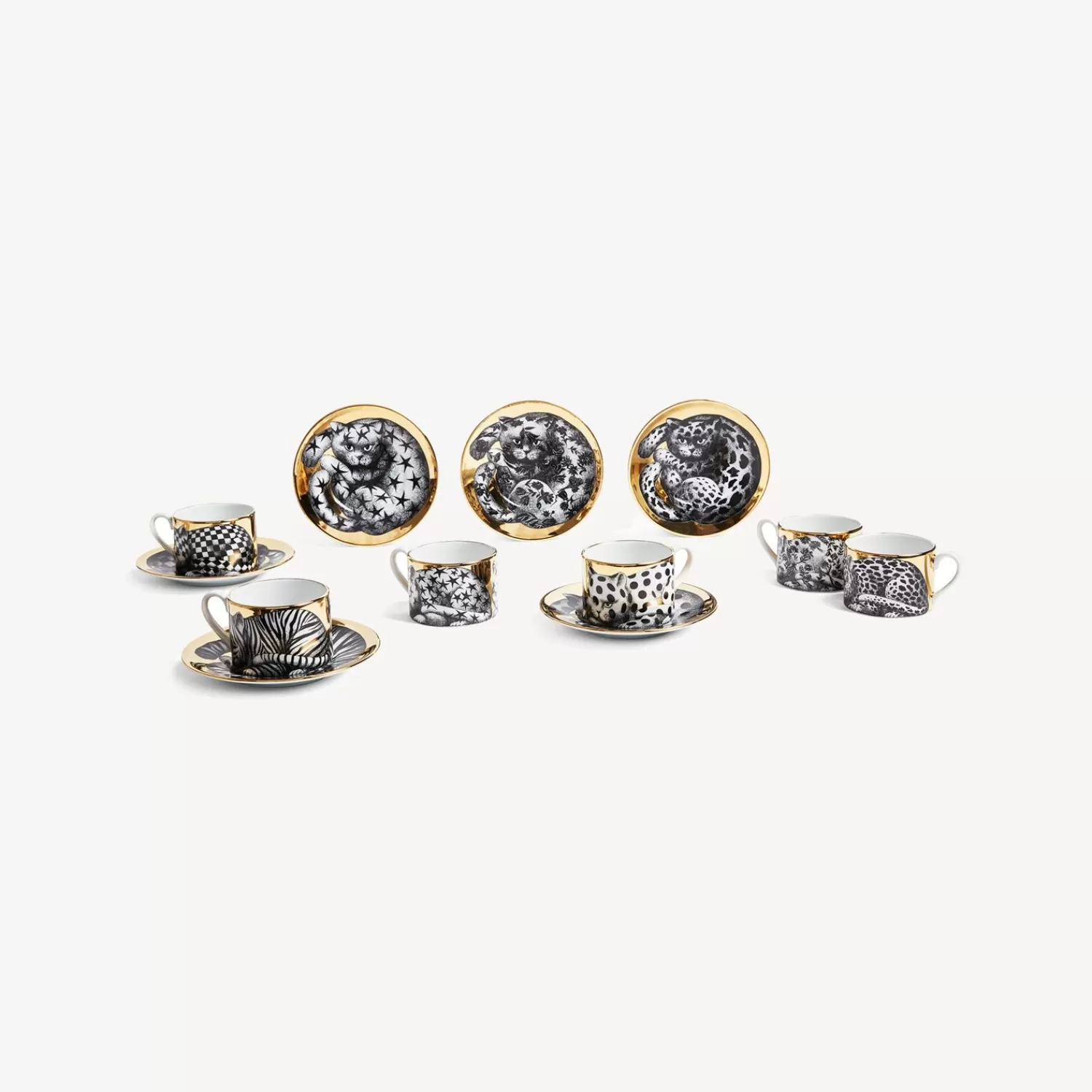 Tea And Coffee Sets<Fornasetti Set 6 Tea Cups High Fidelity White/Black/Gold