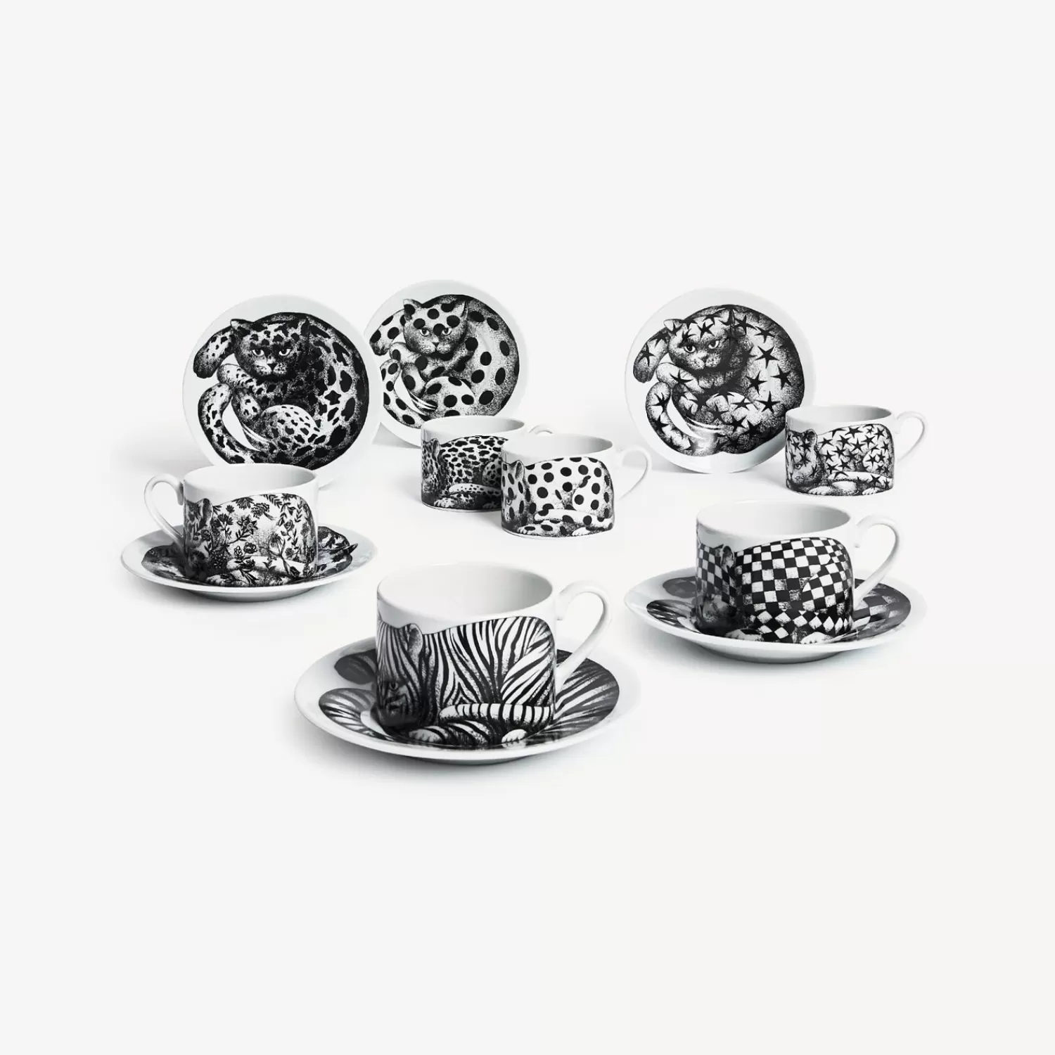 Tea And Coffee Sets<Fornasetti Set 6 Tea Cups High Fidelity White/Black