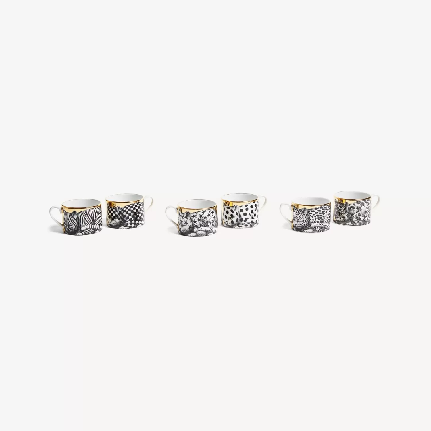 Tea And Coffee Sets<Fornasetti Set 6 Tea Cups High Fidelity White/Black/Gold