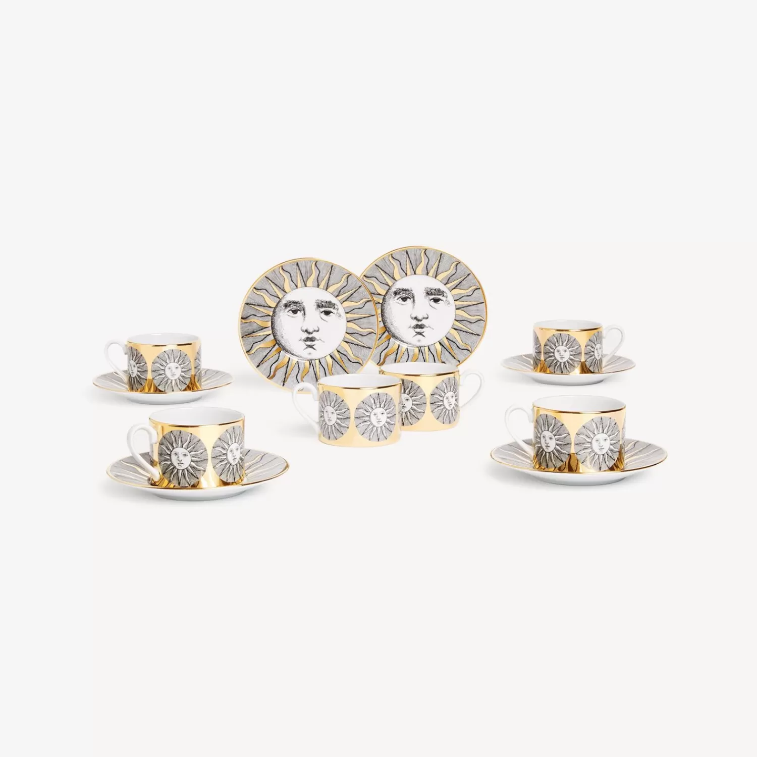 Tea And Coffee Sets<Fornasetti Set 6 Tea Cups Sole White/Black/Gold