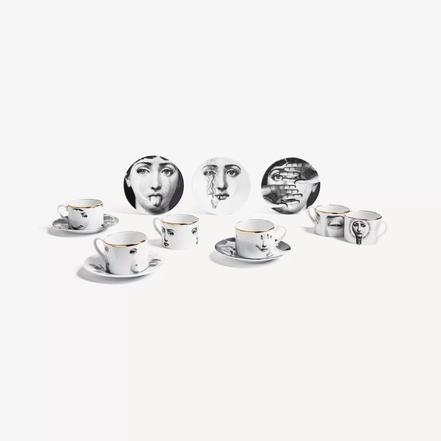 Tea And Coffee Sets<Fornasetti Set 6 Tea Cups Tema E Variazioni White/Black/Gold