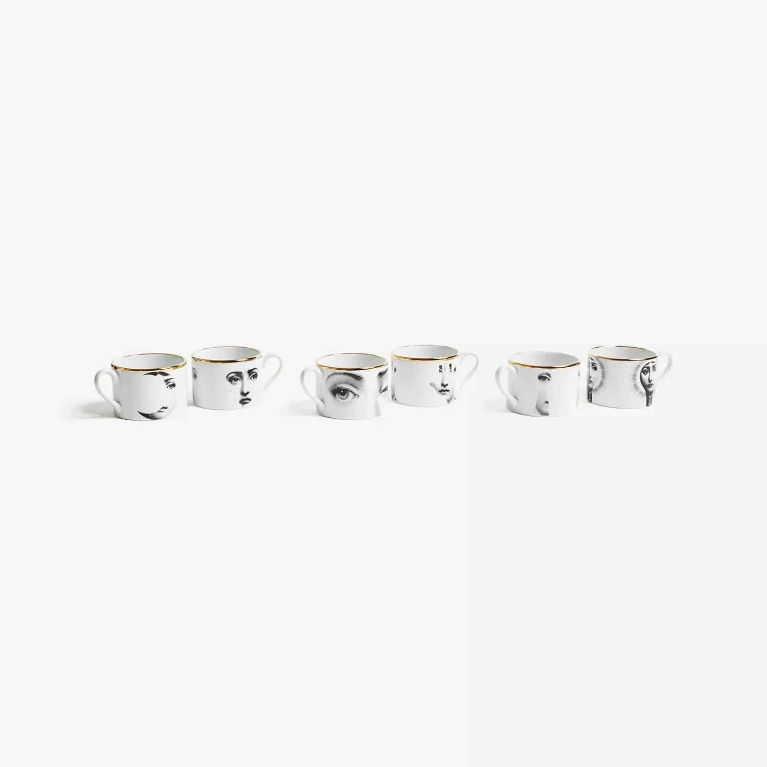 Tea And Coffee Sets<Fornasetti Set 6 Tea Cups Tema E Variazioni White/Black/Gold