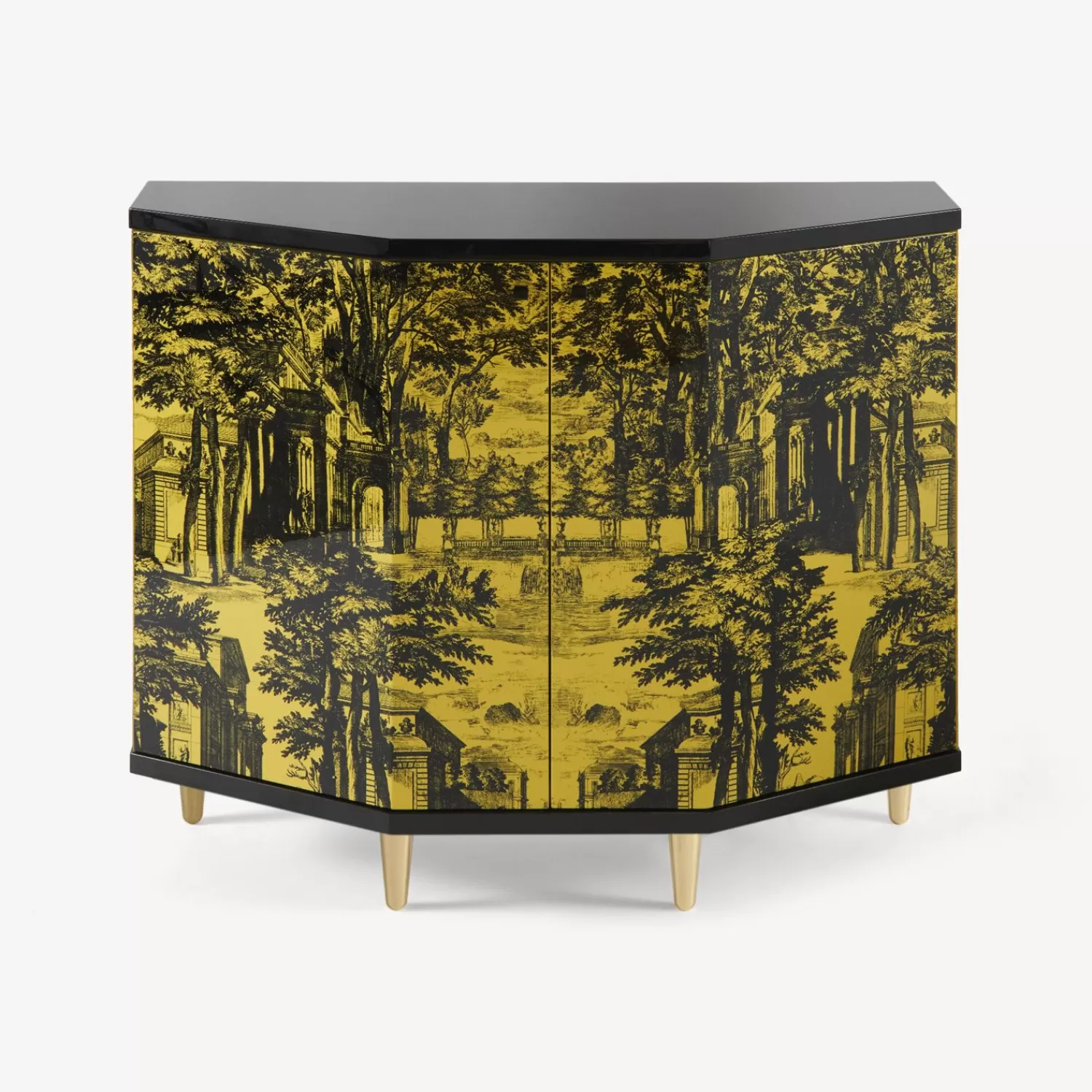 Cabinets<Fornasetti Small Cabinet Polyhedric Giardino Settecentesco Black/Yellow