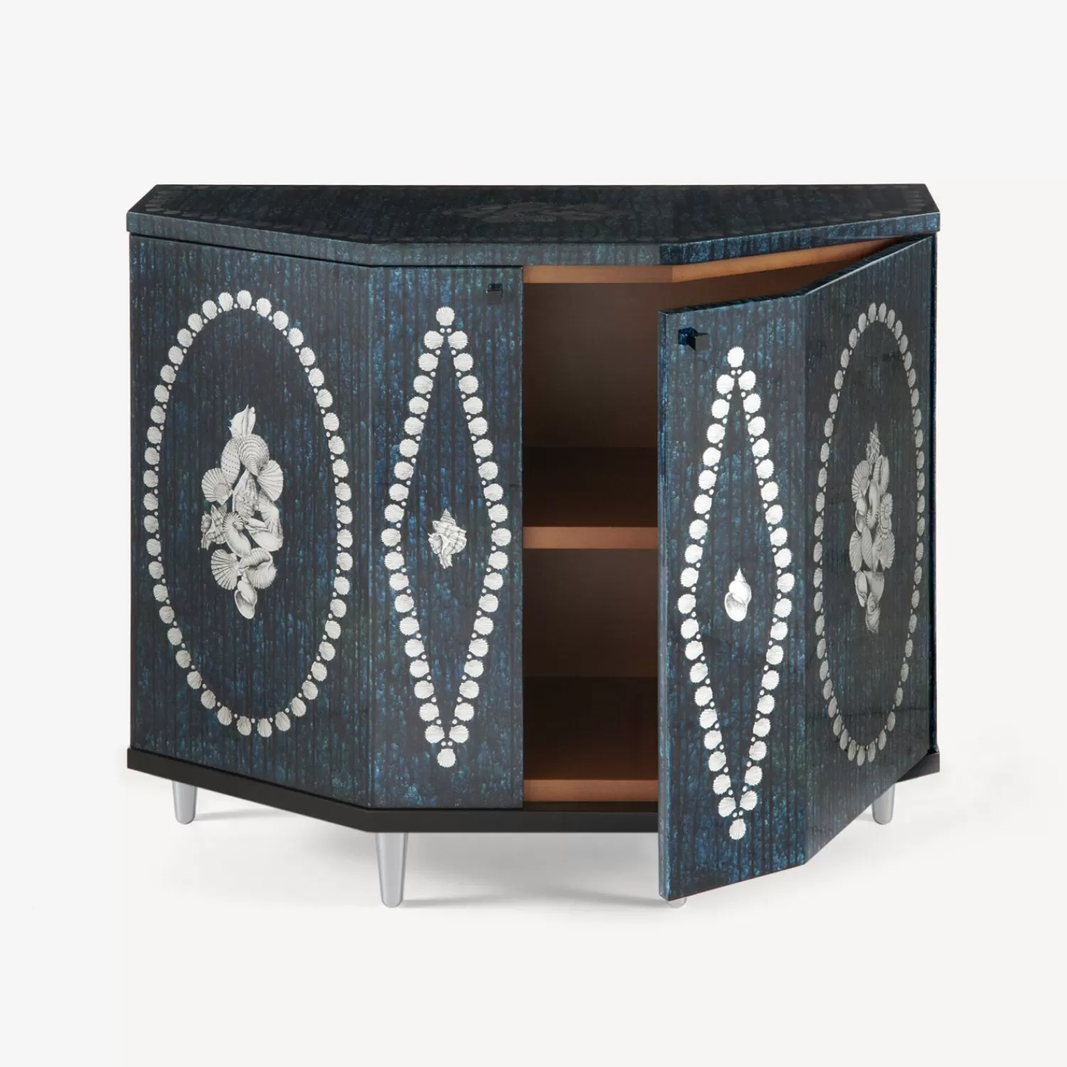Cabinets<Fornasetti Small Cabinet Polyhedric Giro Di Conchiglie Silver/Blue