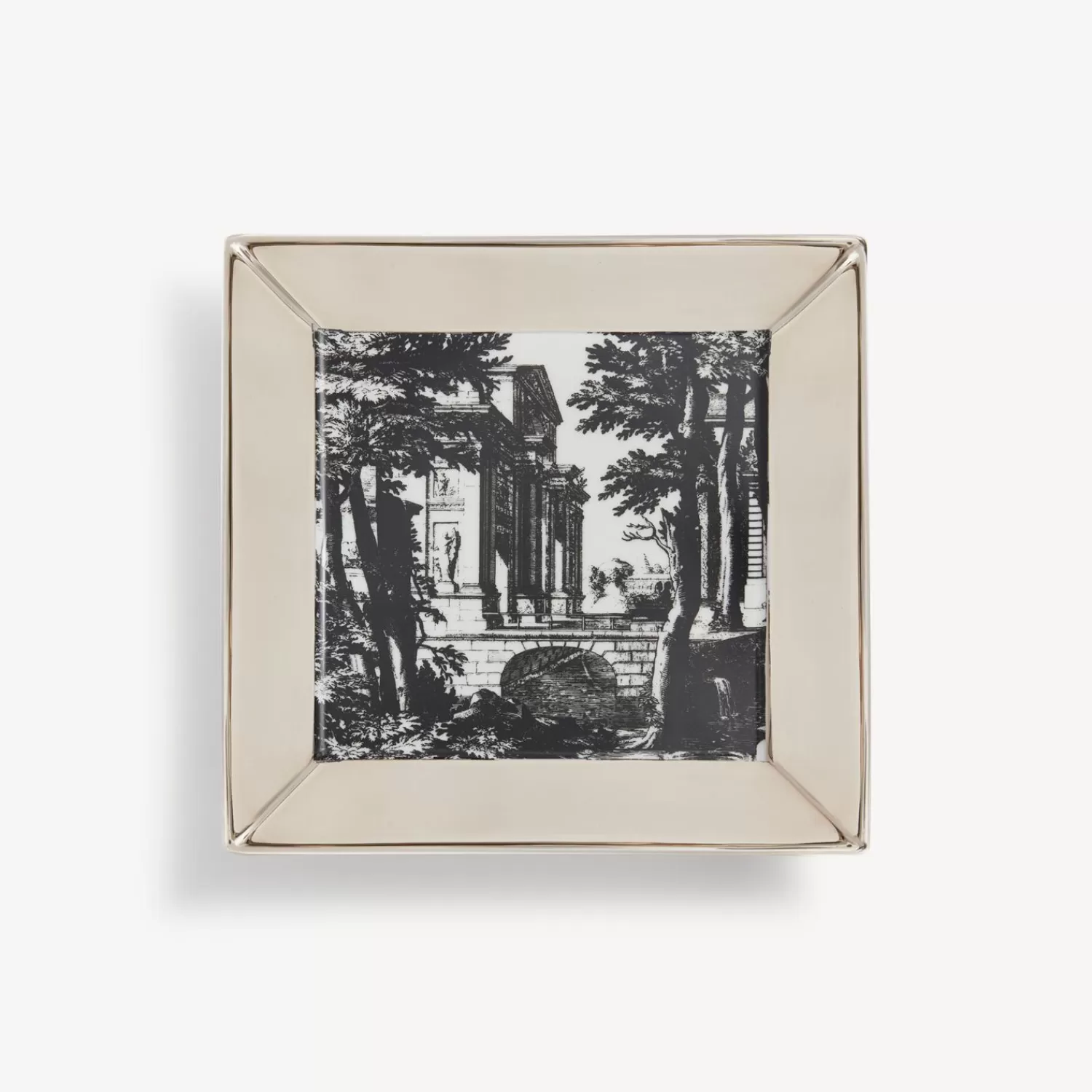 Decorative Plates<Fornasetti Square Plate Giardino Settecentesco White/Black/Platinum