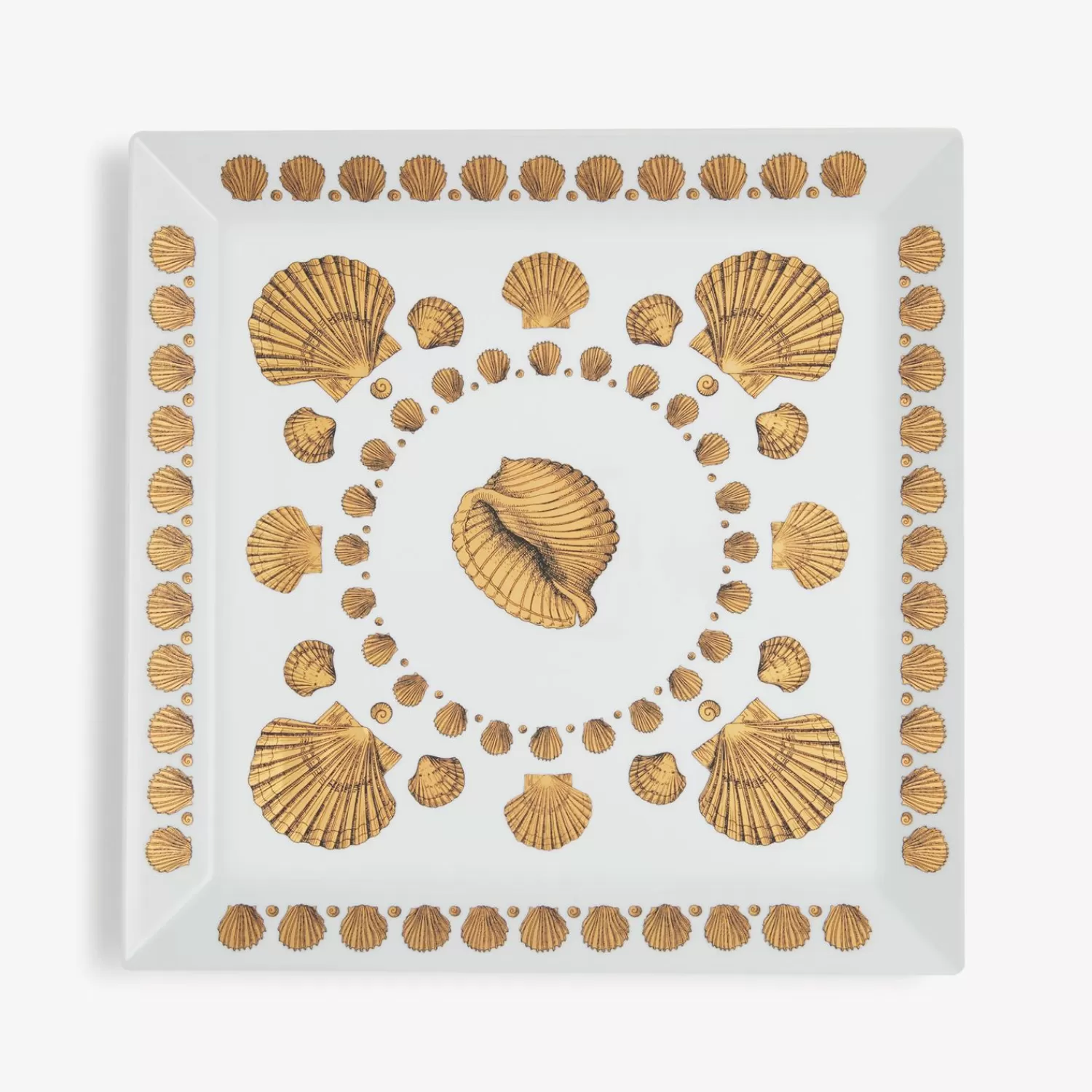 Decorative Trays<Fornasetti Square Tray Giro Di Conchiglie White/Black/Gold