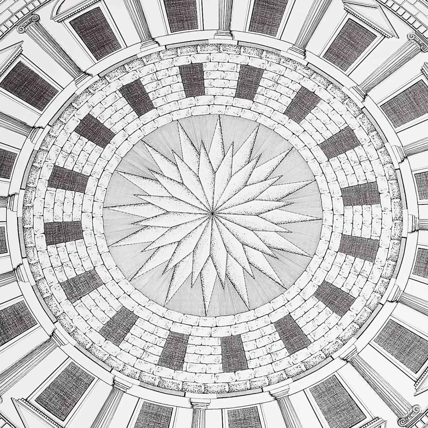 Tables<Fornasetti Table Top Cortile White/Black