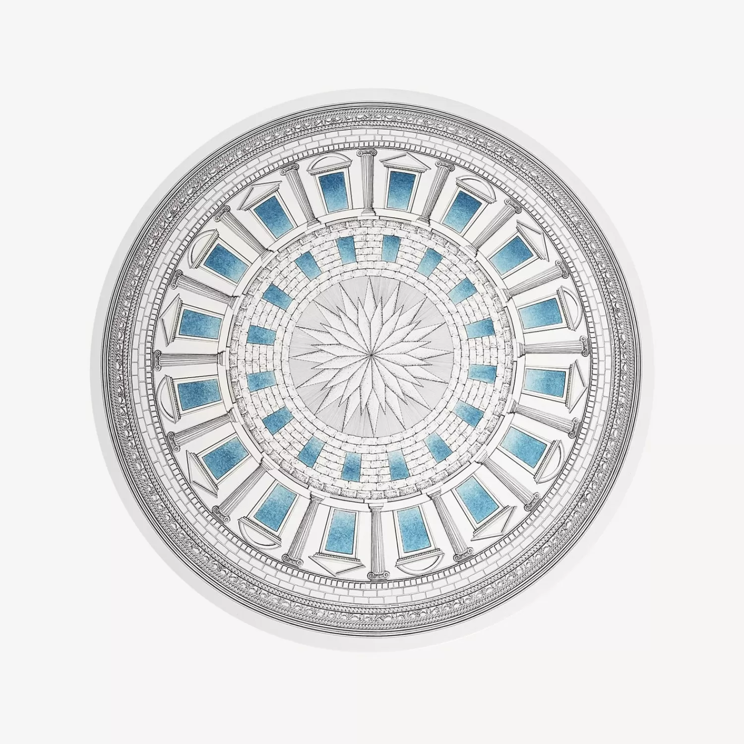 Tables<Fornasetti Table Top Cortile Celeste White/Black/Blue