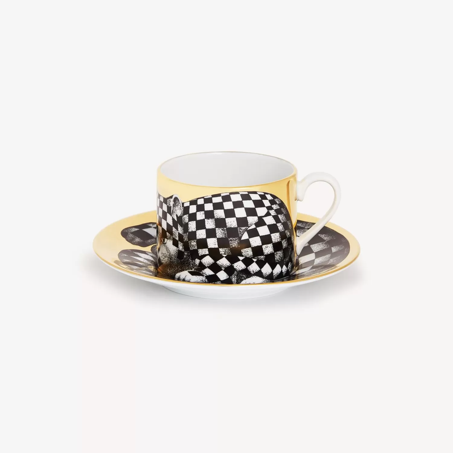 Tea And Coffee Sets<Fornasetti Tea Cup High Fidelity Quadrettato White/Black/Gold