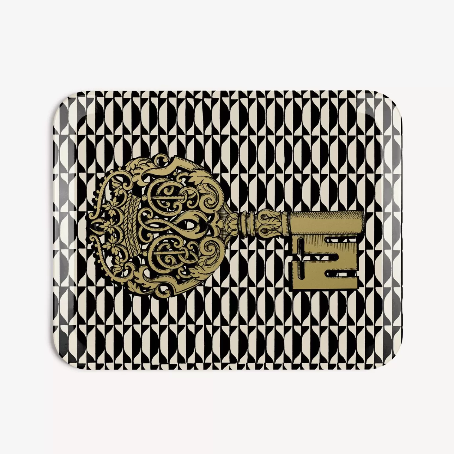 Decorative Trays And Pliants<Fornasetti Tray Chiavi And Losanghe White/Black/Gold