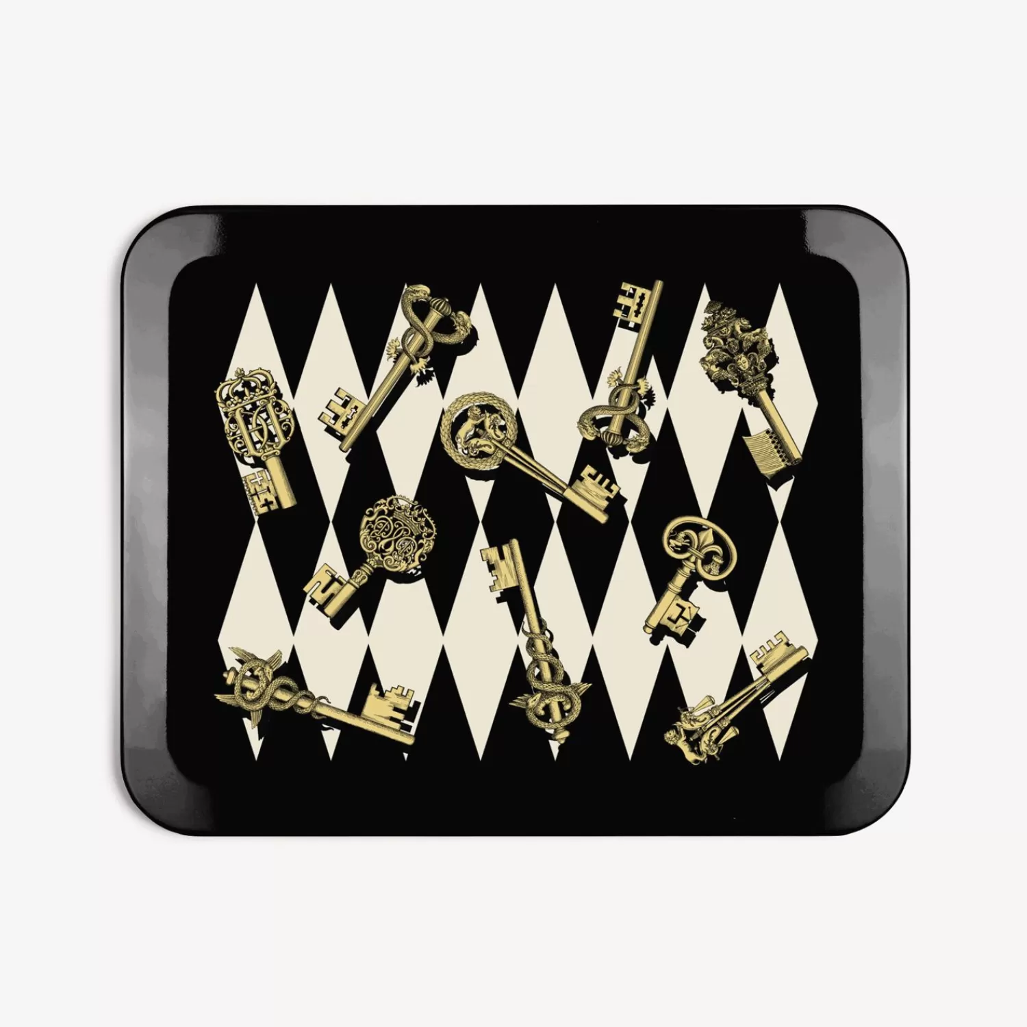 Decorative Trays And Pliants<Fornasetti Tray Chiavi E Rombi White/Black/Gold
