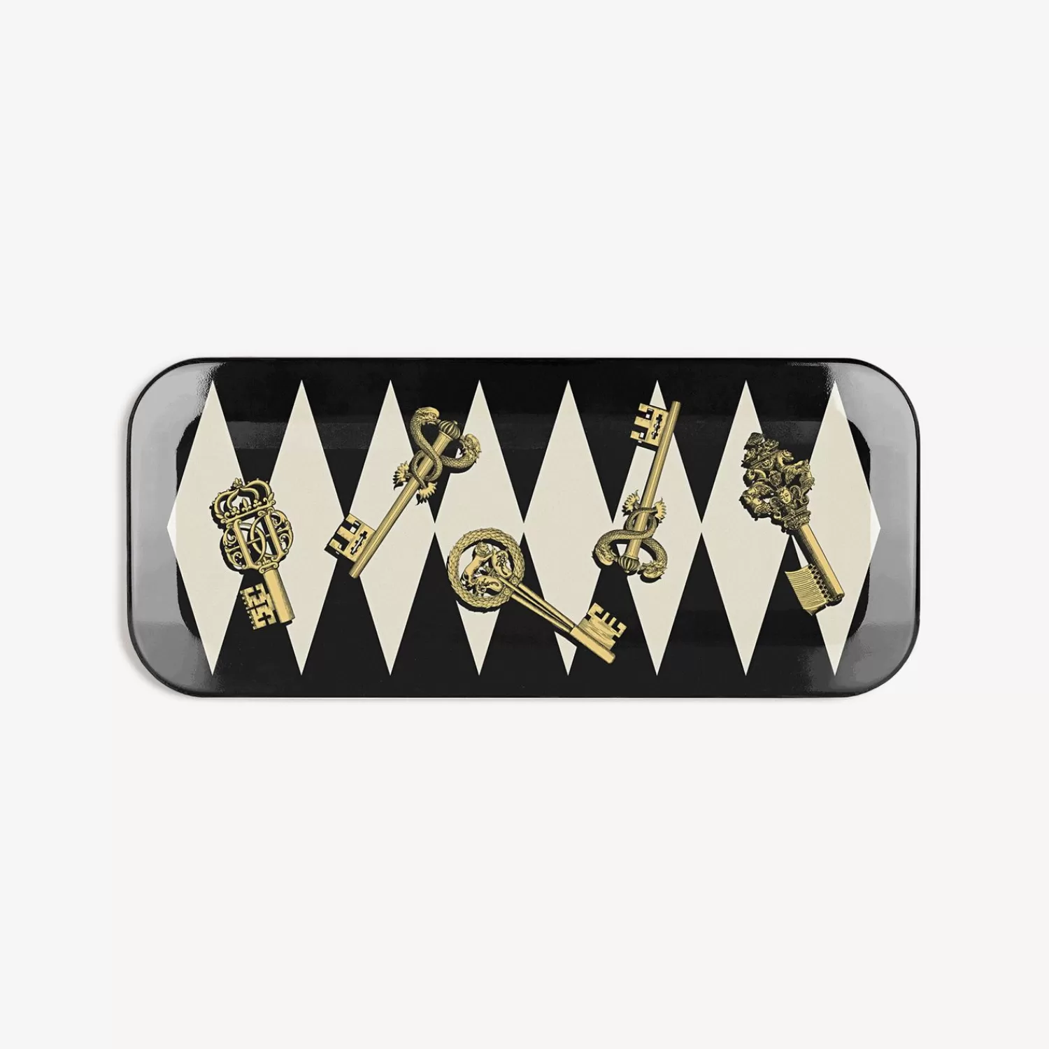 Decorative Trays And Pliants<Fornasetti Tray Chiavi Gold And Rombi White/Black/Gold
