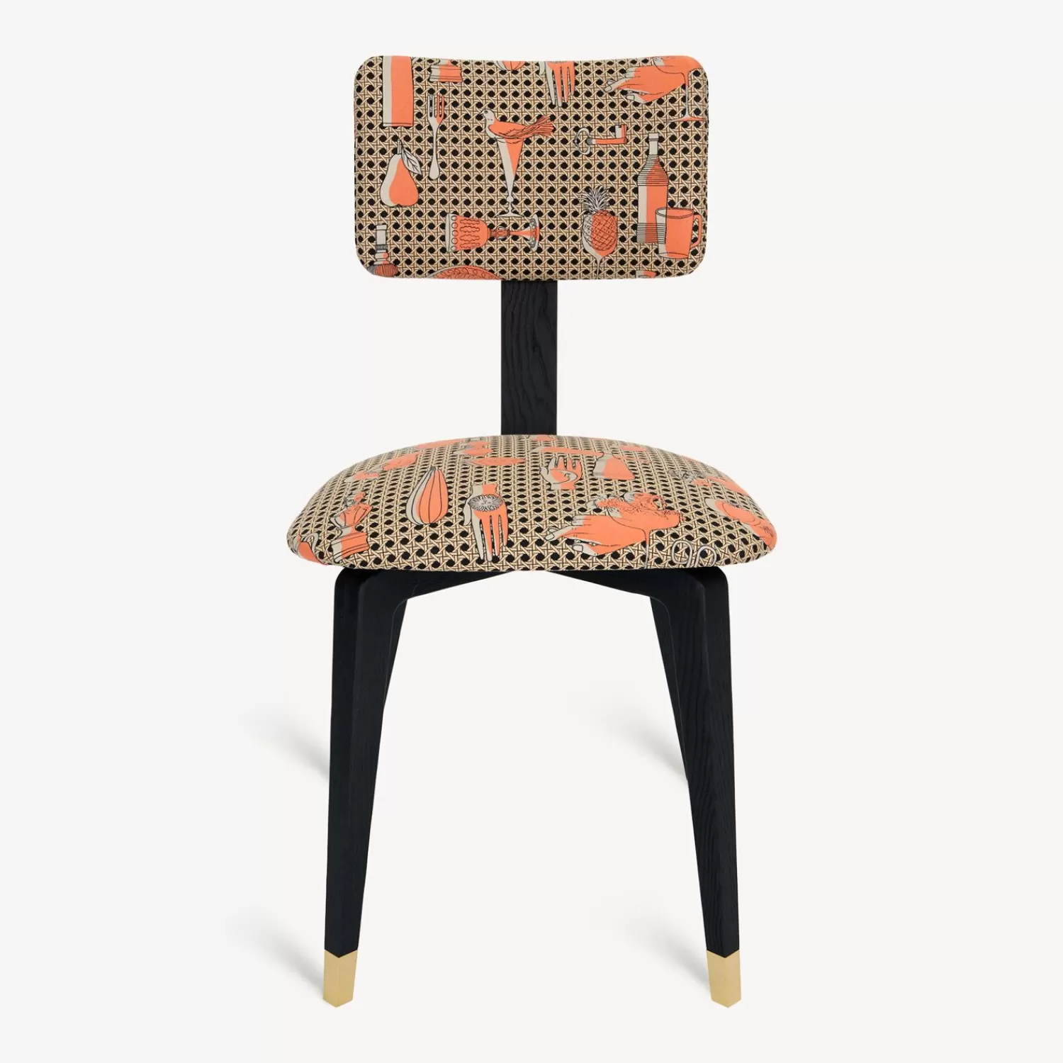 Chairs<Fornasetti Upholstered Chair Oggetti Su Cannete Black/White/Salmon