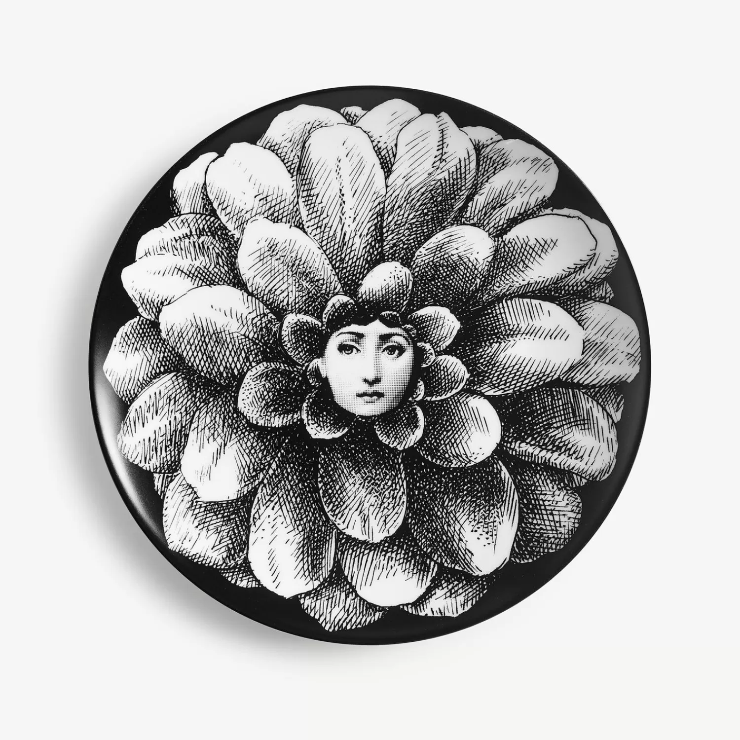 Flowers<Fornasetti Wall Plate Tema E Variazioni N.124 White/Black