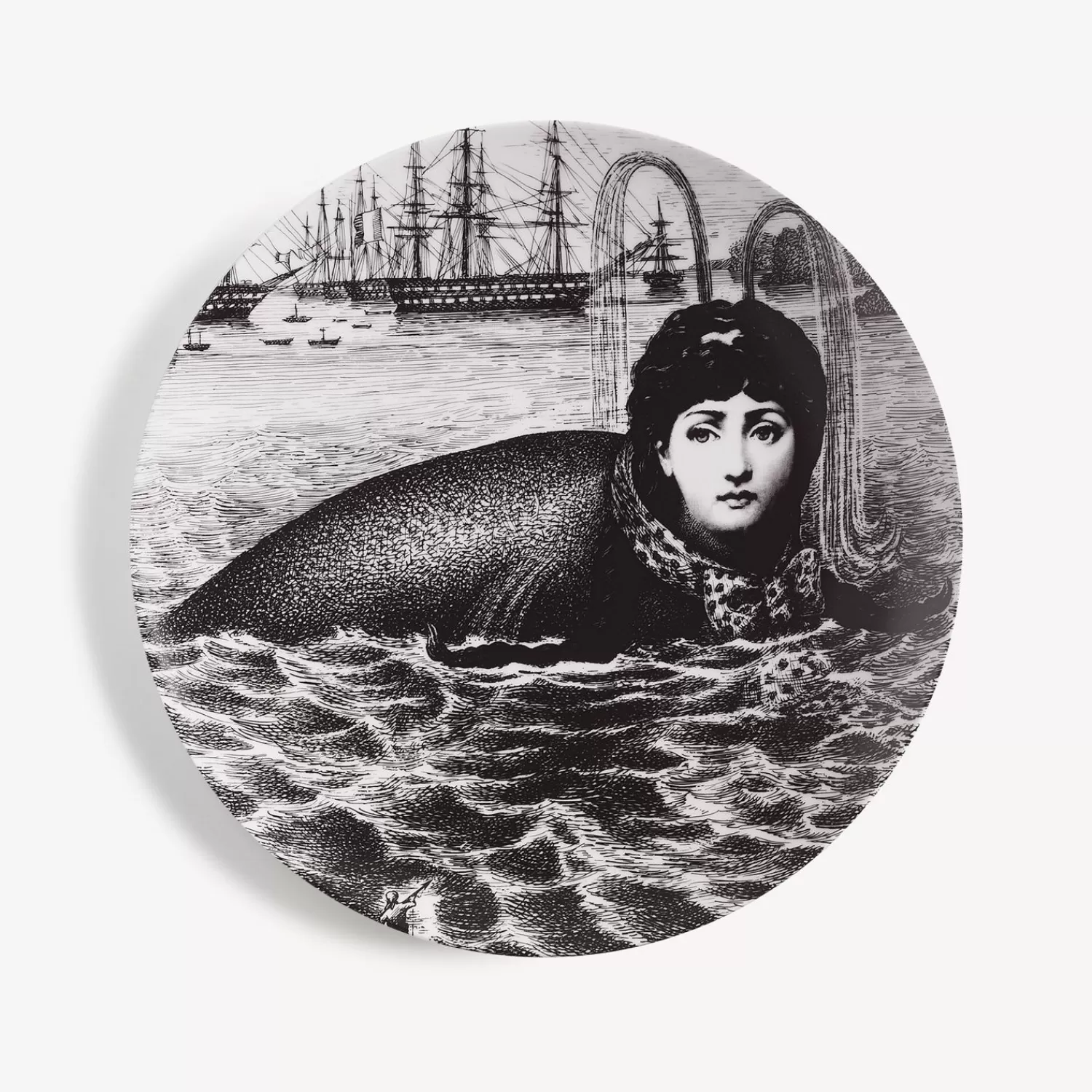 Animals<Fornasetti Wall Plate Tema E Variazioni N.195 White/Black