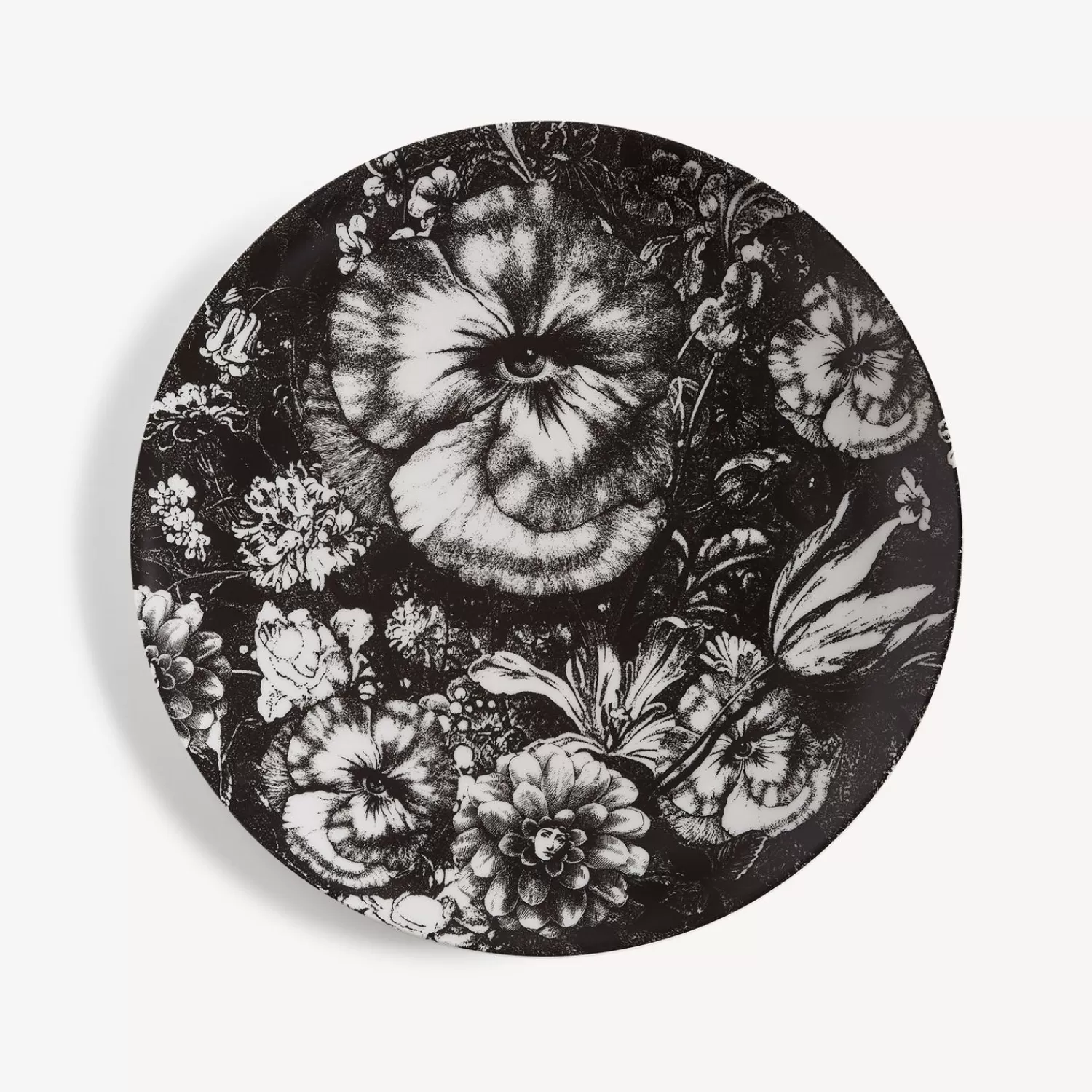 Flowers<Fornasetti Wall Plate Tema E Variazioni N.315 White/Black