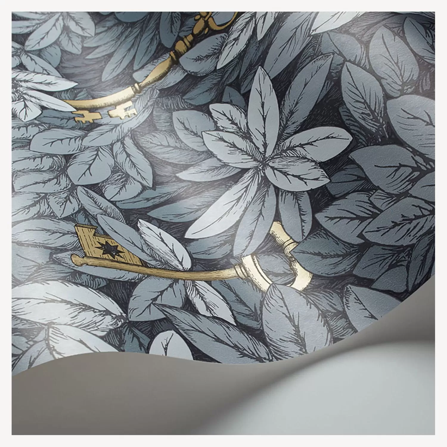 Wallpaper<Fornasetti Wallpaper Chiavi Segrete Slate Blue And Grey