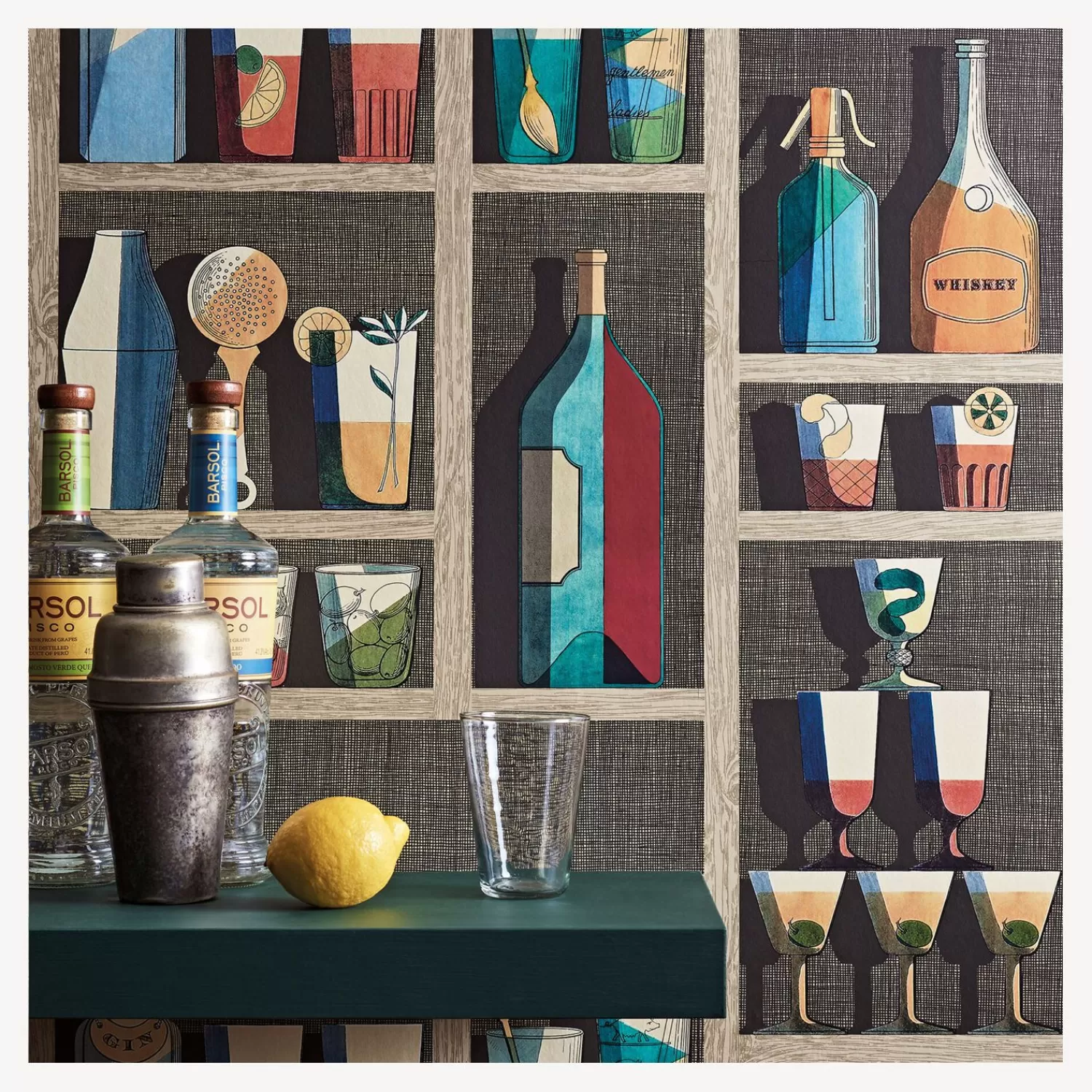 Wallpaper<Fornasetti Wallpaper Cocktails Multicolour