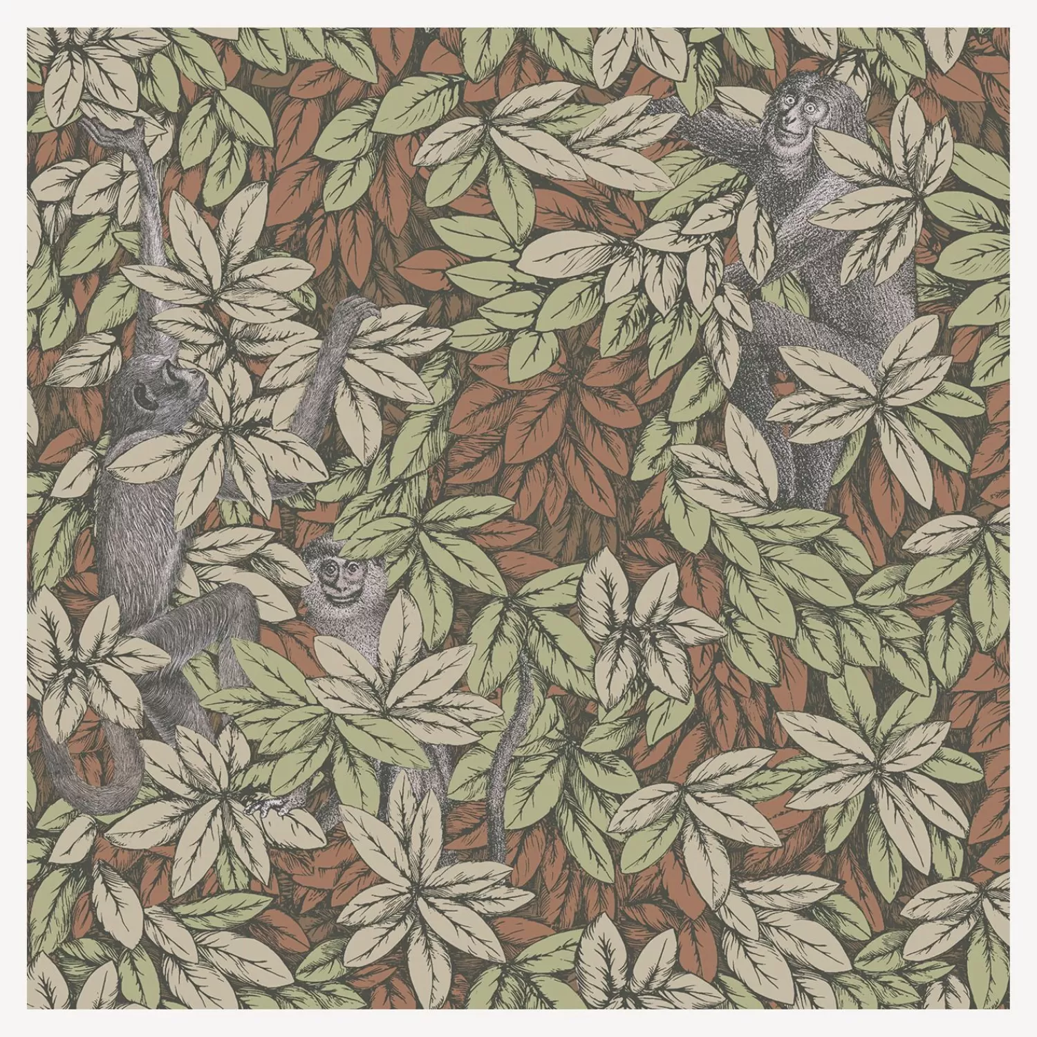 Wallpaper<Fornasetti Wallpaper Foglie E Scimmie Olive & Orange