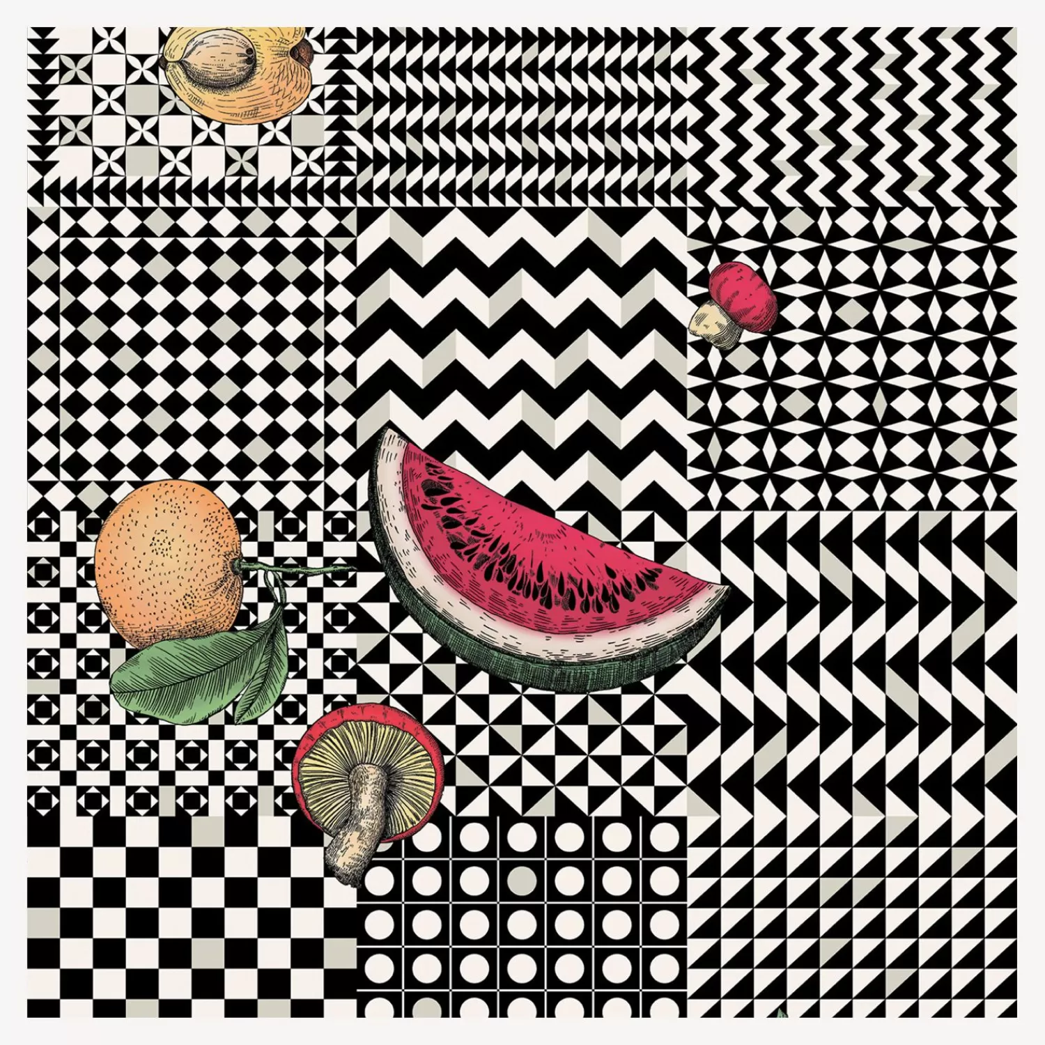 Wallpaper<Fornasetti Wallpaper Frutta E Geometrico Original