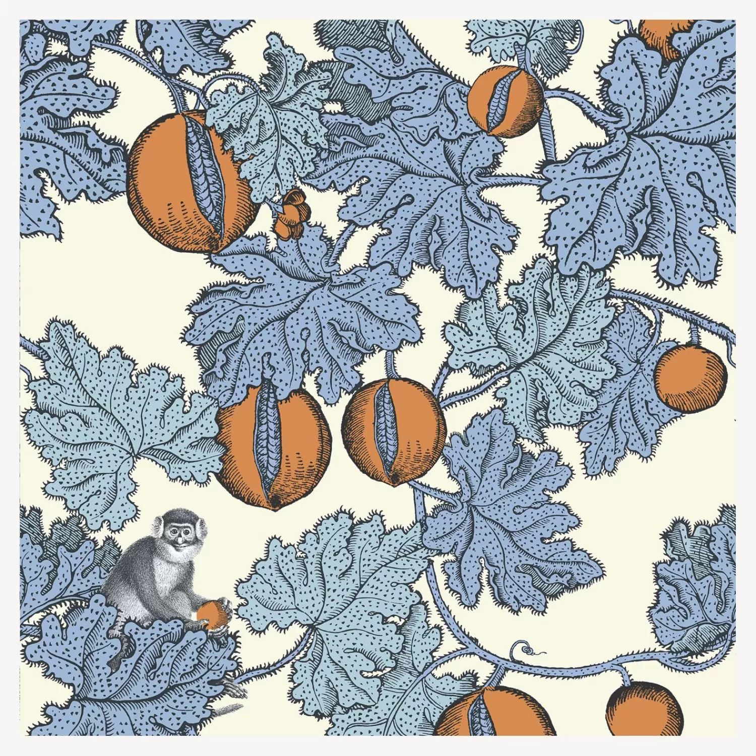 Wallpaper<Fornasetti Wallpaper Frutto Proibito Cerulean And Orange On White