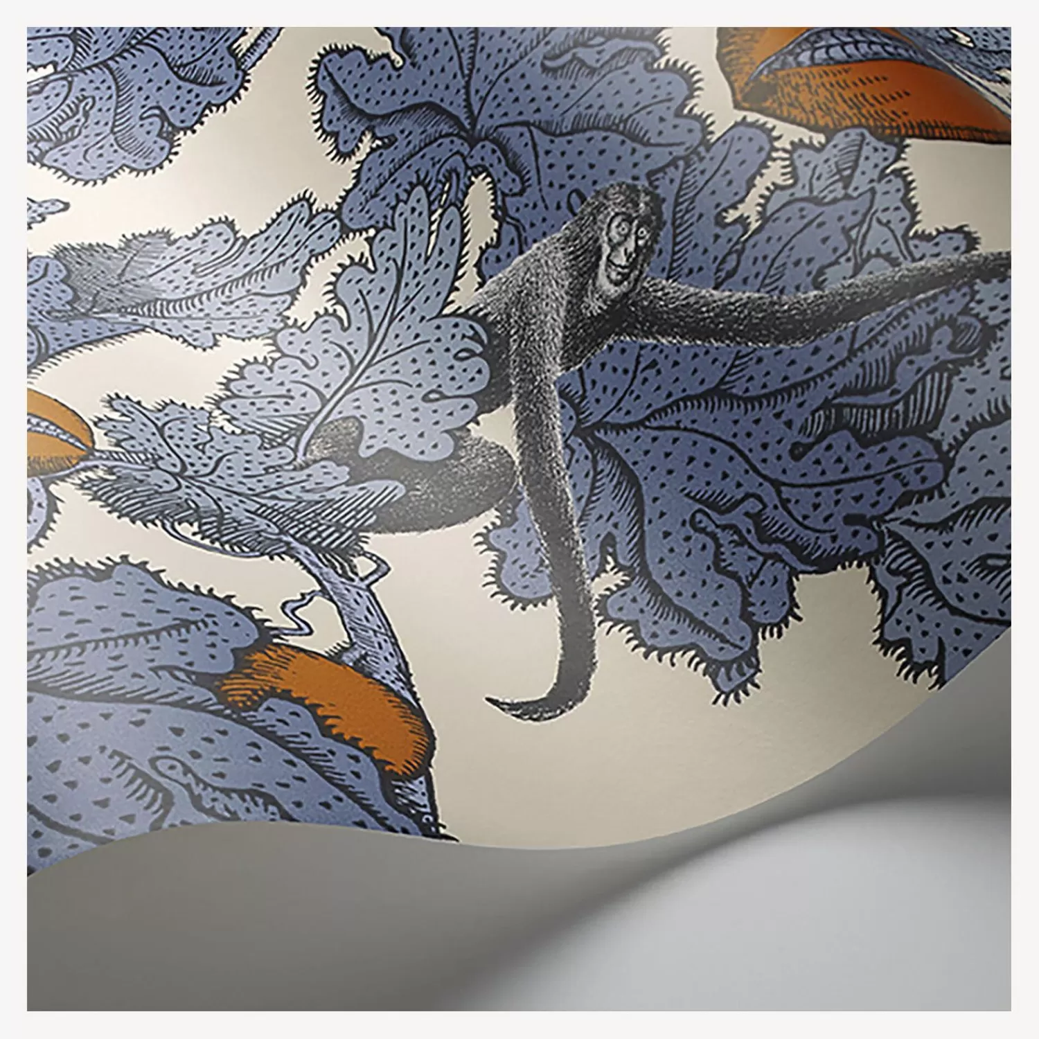 Wallpaper<Fornasetti Wallpaper Frutto Proibito Cerulean And Orange On White
