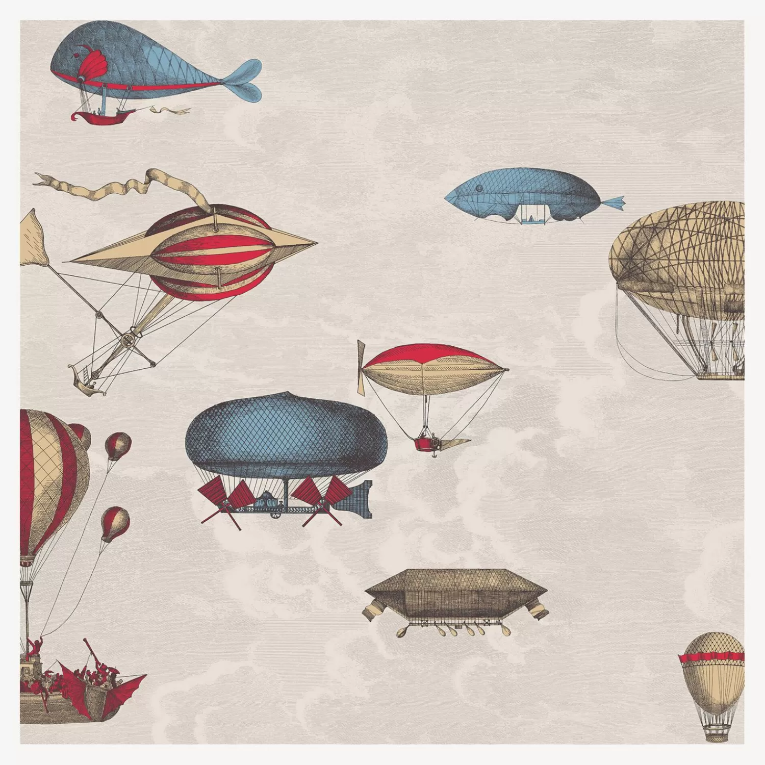 Wallpaper<Fornasetti Wallpaper Macchine Volanti (2-Roll Set) Stone, Rouge/Blue