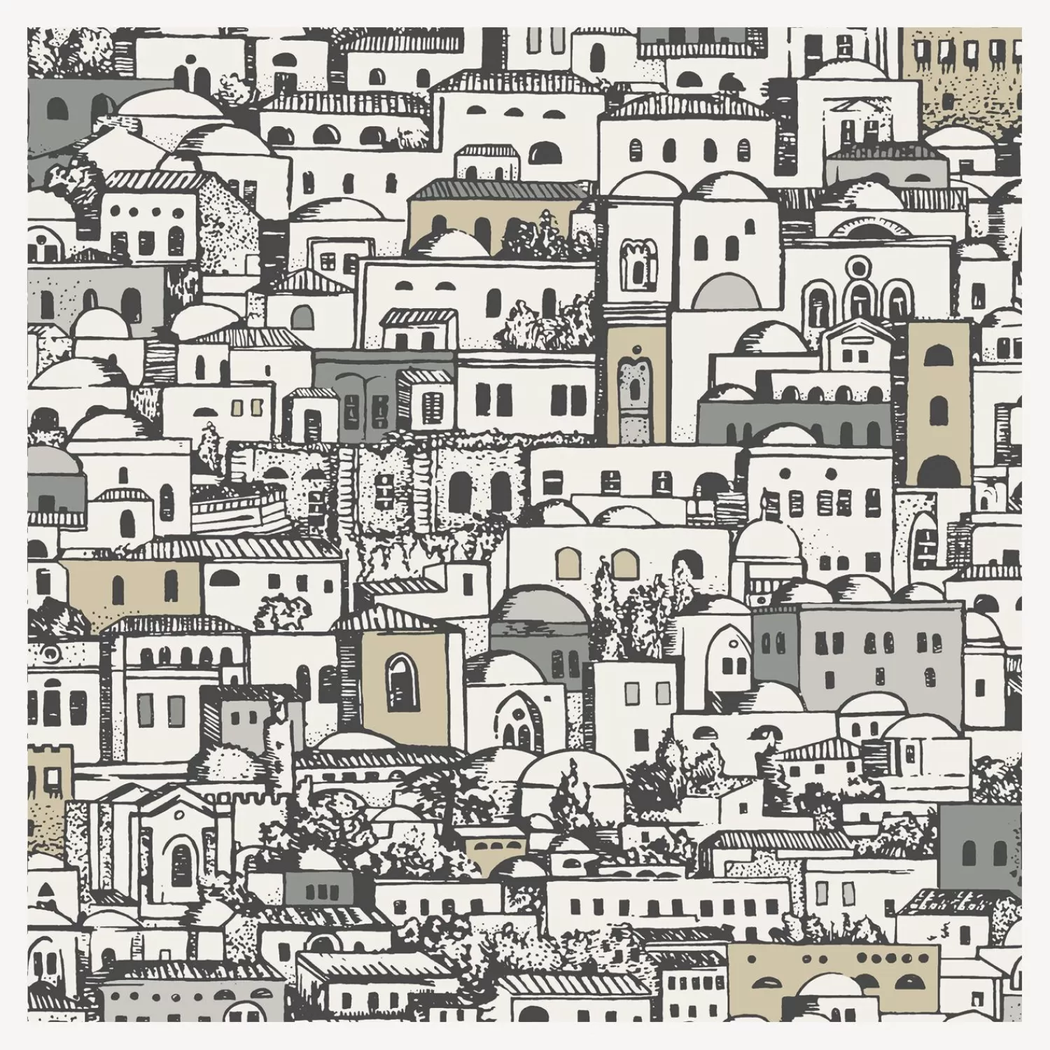 Wallpaper<Fornasetti Wallpaper Mediterranea White And Metallic