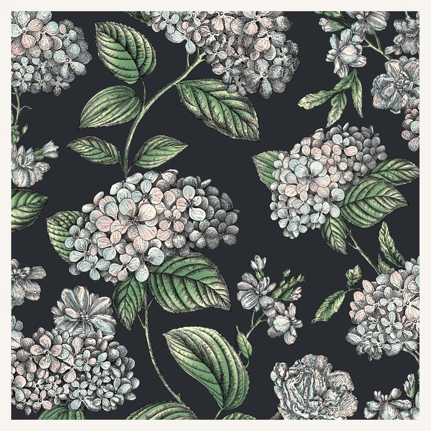 Wallpaper<Fornasetti Wallpaper Ramo Di Ortensia Pastel On Charcoal