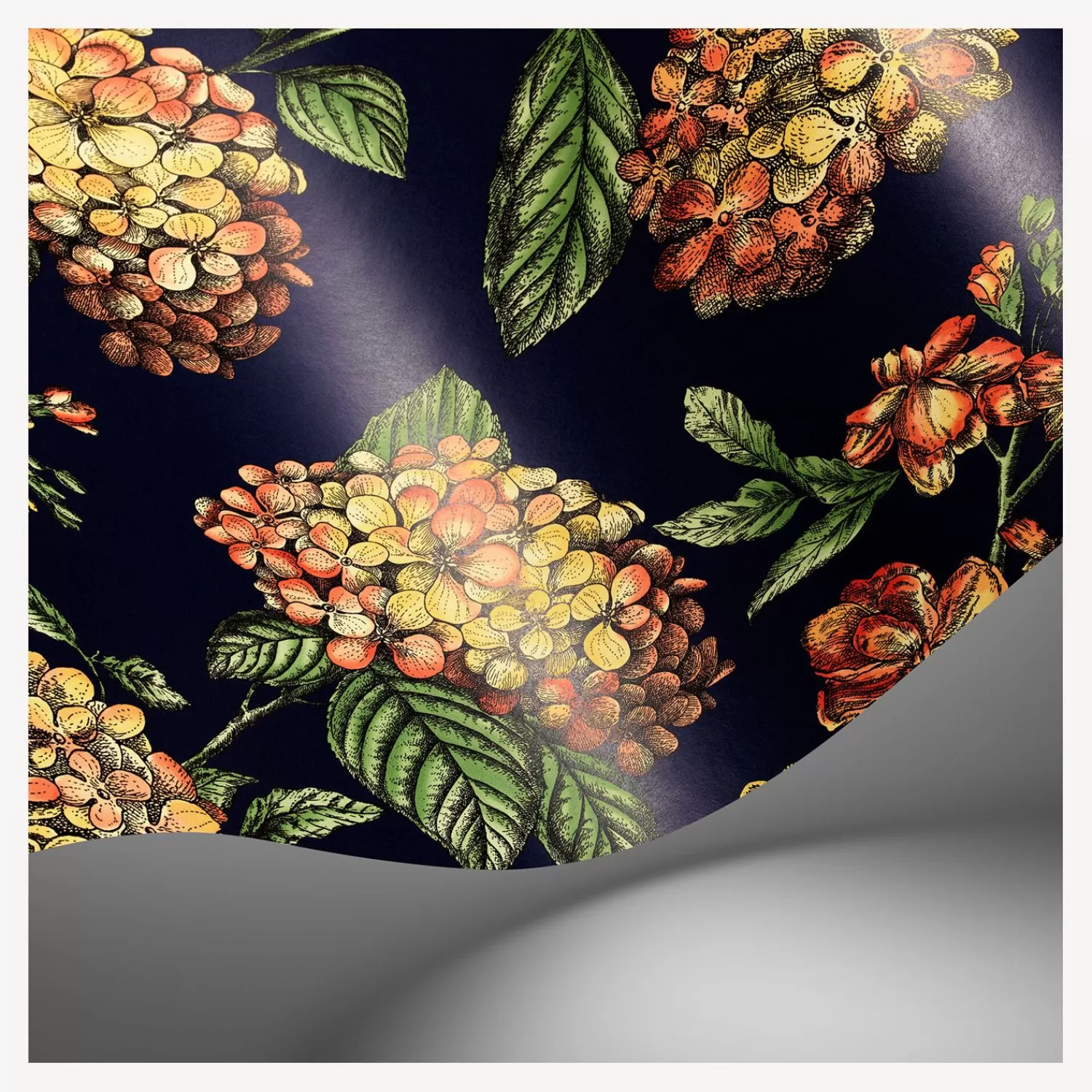 Wallpaper<Fornasetti Wallpaper Ramo Di Ortensia Coral On Dark Blue