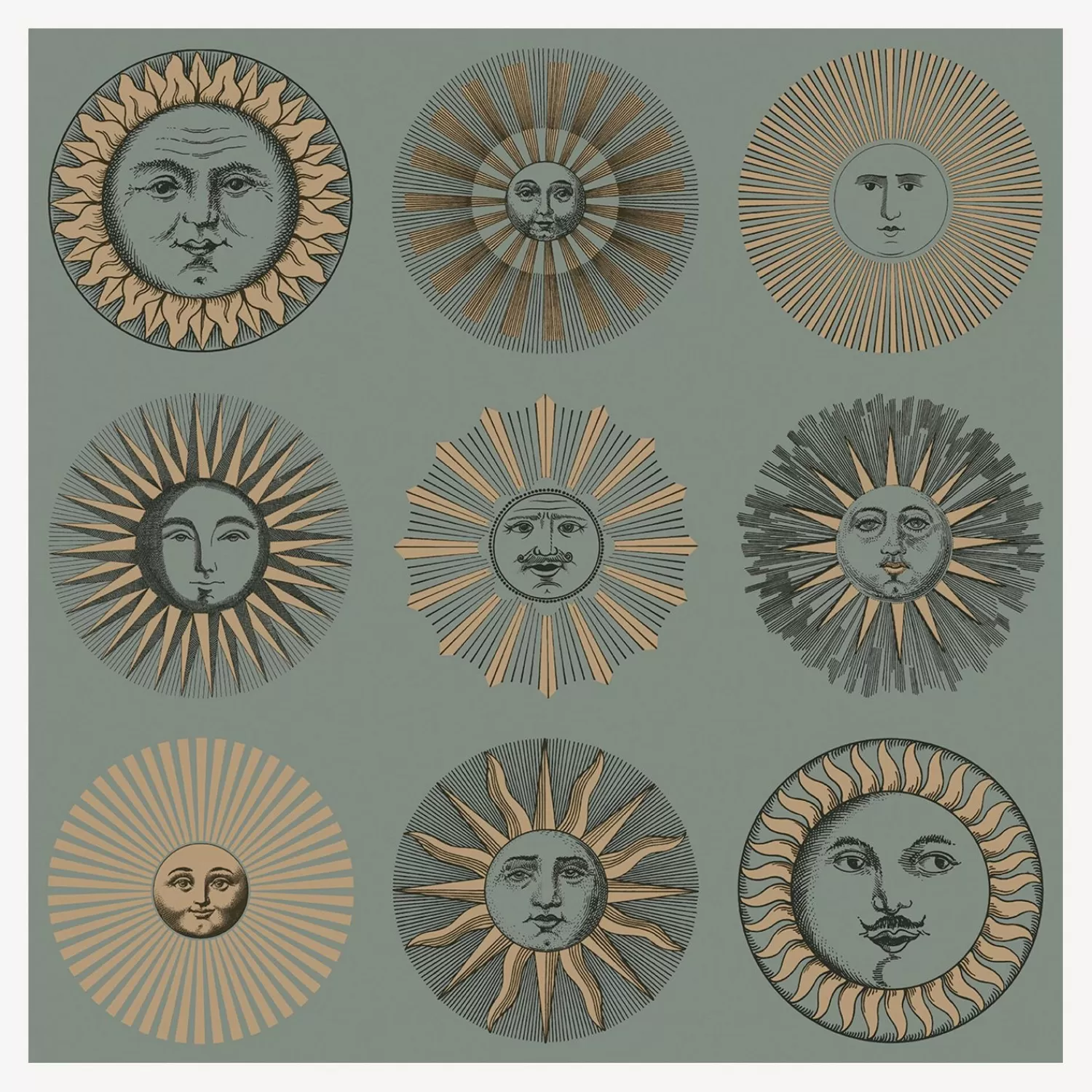 Wallpaper<Fornasetti Wallpaper Soli Sage & Rose Gold