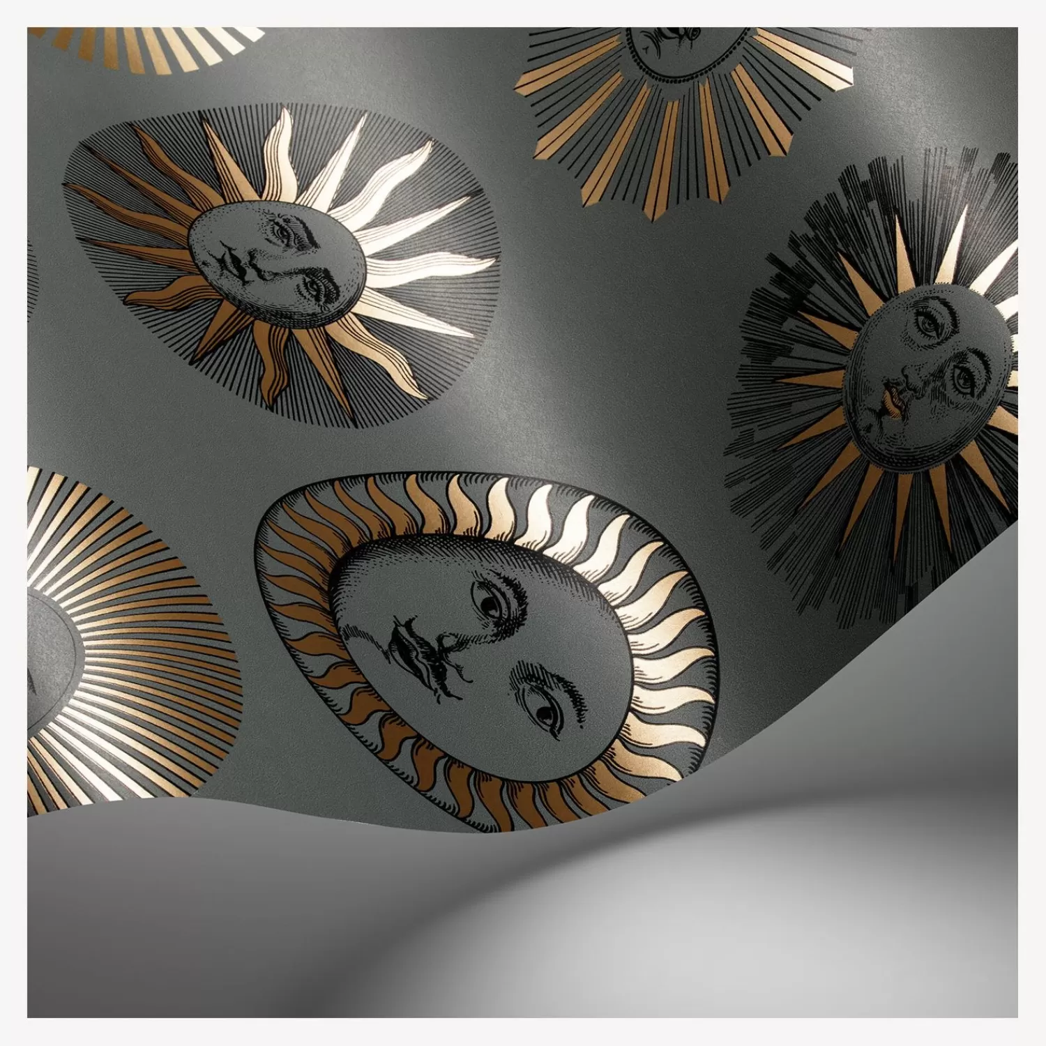 Wallpaper<Fornasetti Wallpaper Soli Sage & Rose Gold