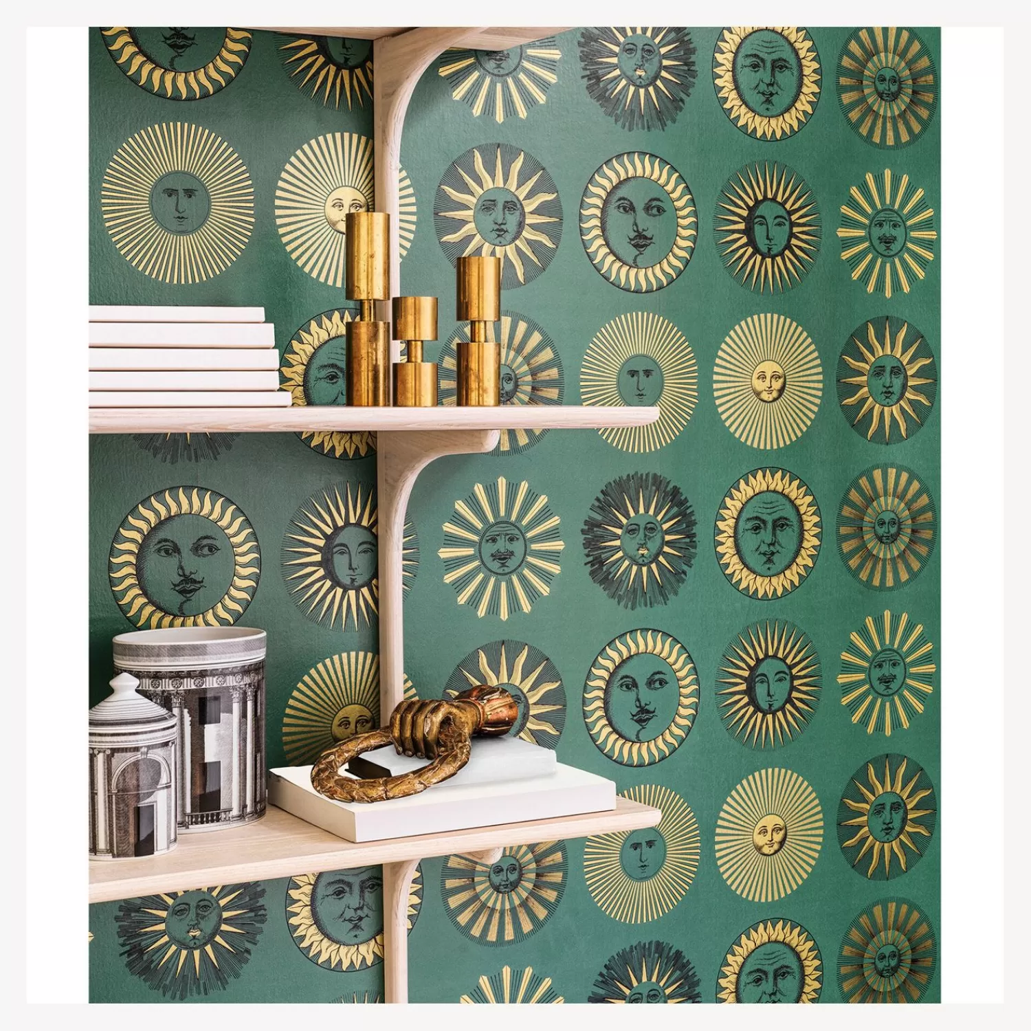 Wallpaper<Fornasetti Wallpaper Soli Emerald And Gold