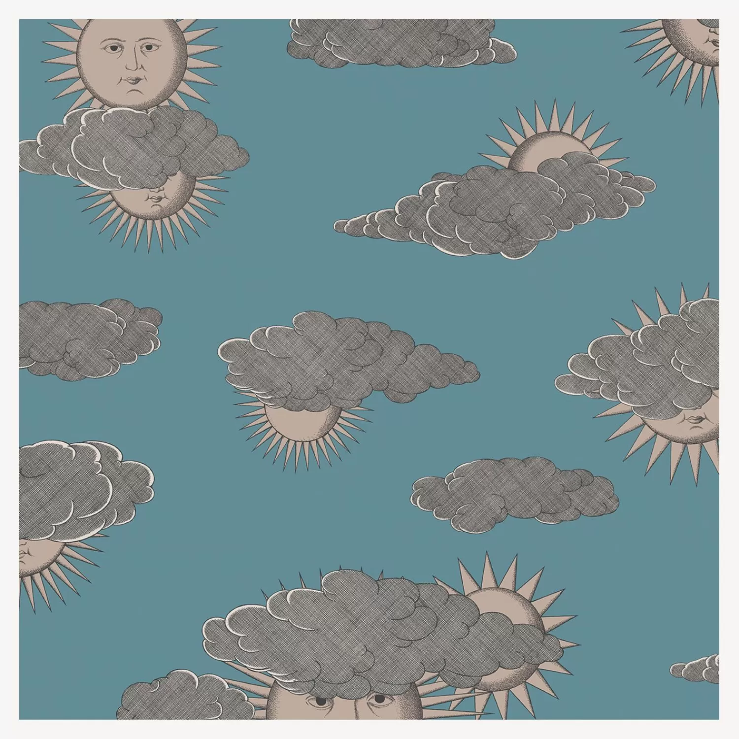 Wallpaper<Fornasetti Wallpaper Soli E Nuvole Teal & Rose Gold