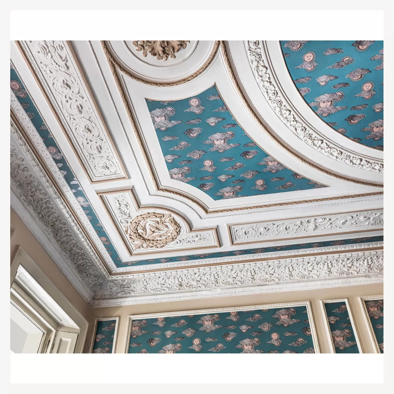 Wallpaper<Fornasetti Wallpaper Soli E Nuvole Teal & Rose Gold