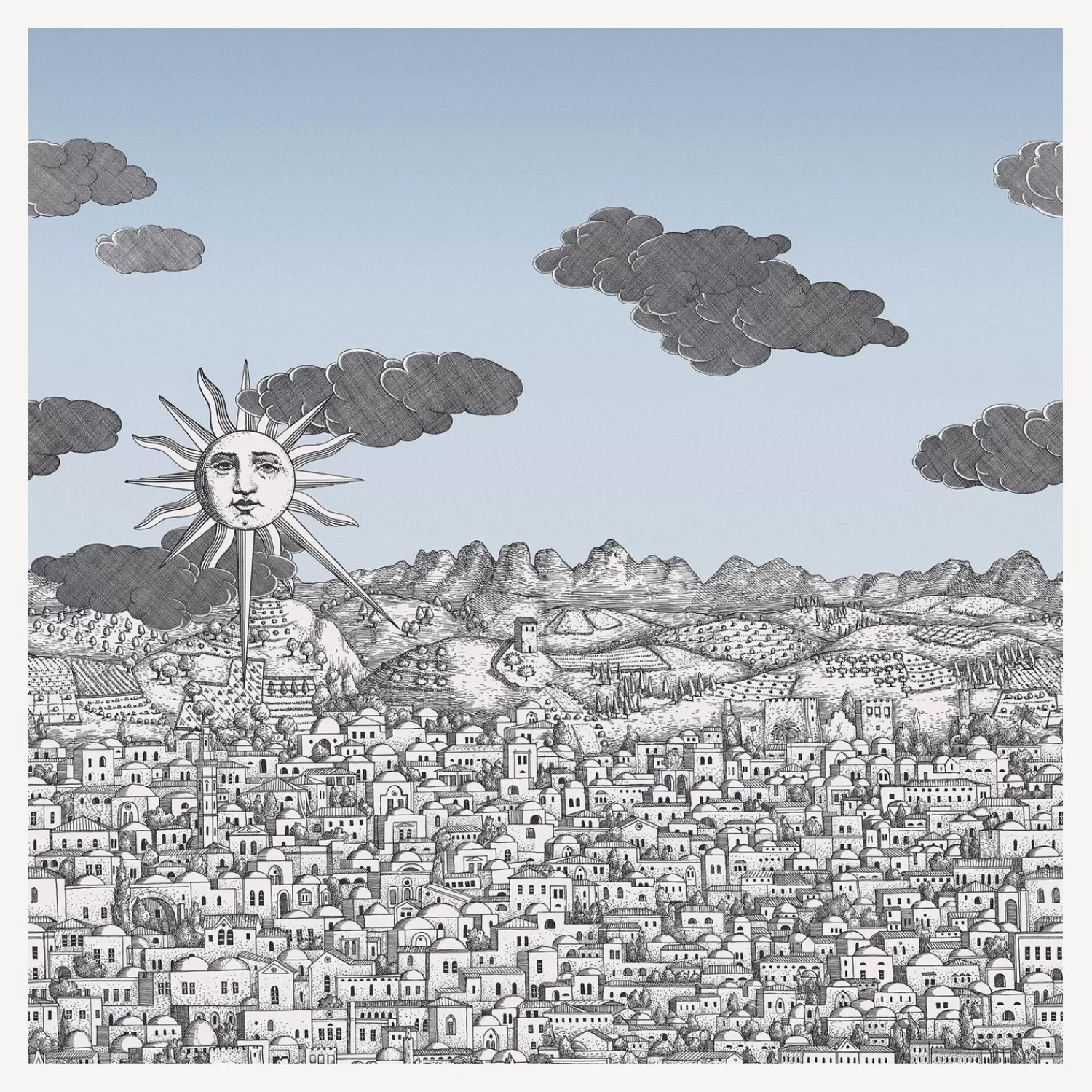 Wallpaper<Fornasetti Wallpaper Vista Mediterranea Blue Ombre Sky