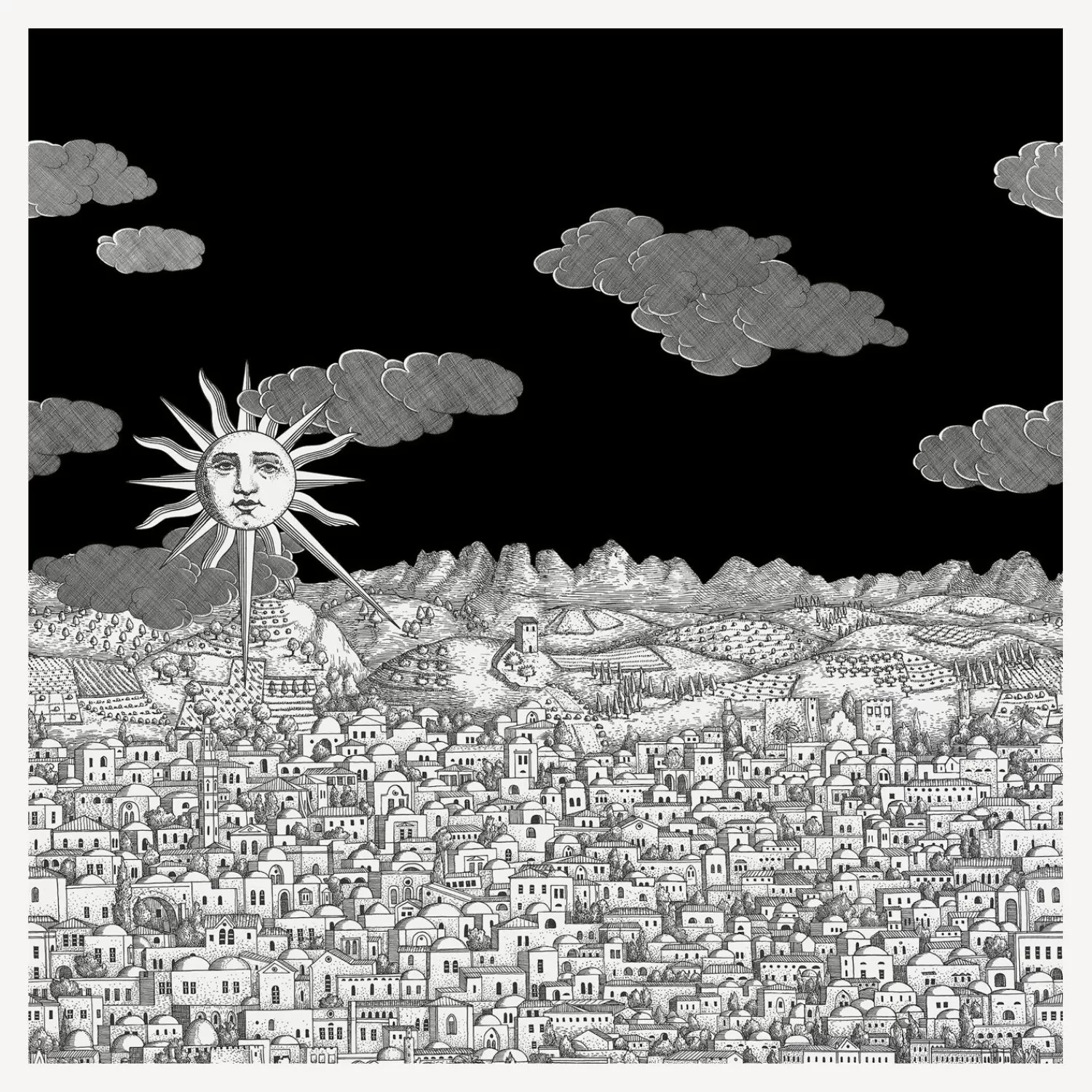 Wallpaper<Fornasetti Wallpaper Vista Mediterranea Charcoal Sky